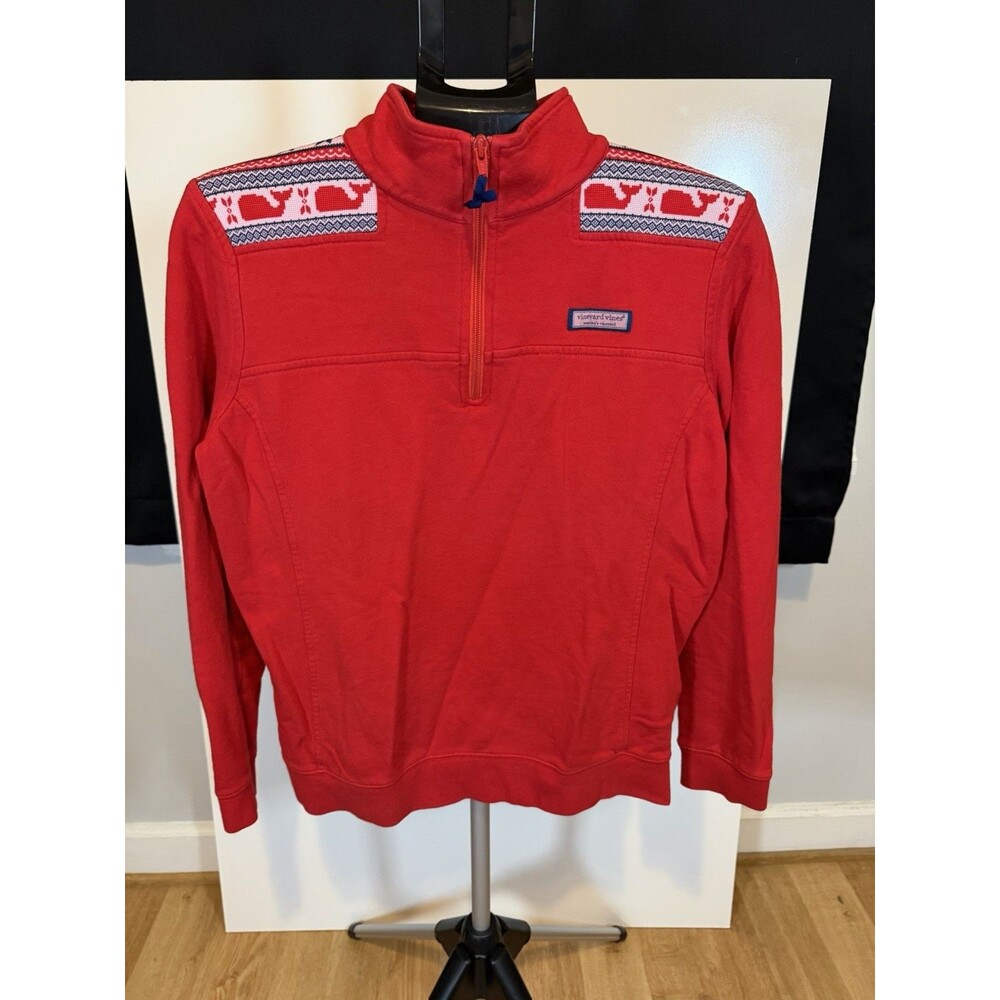 Vineyard Vines Shep Shirt 1/4 Zip Whale Isle Shoulder Red Women's Medium